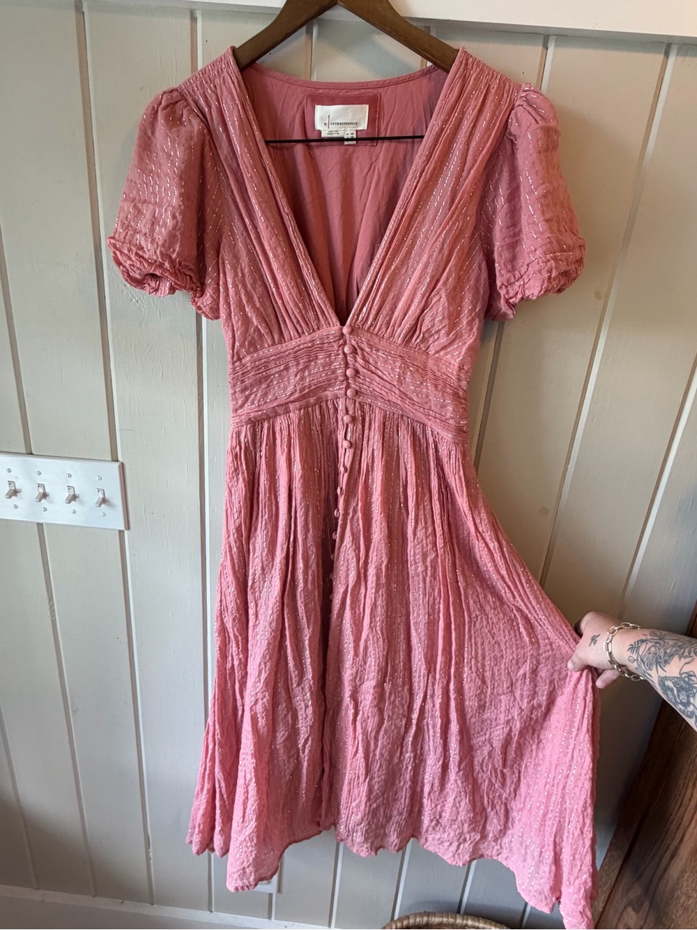 Anthropologie Dusty Rose Maxi Dress with Button Front - Picture 2 of 11